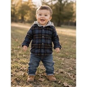 Oshkosh Bgosh Plaid hooded Long Sleeve Shirt (9M)